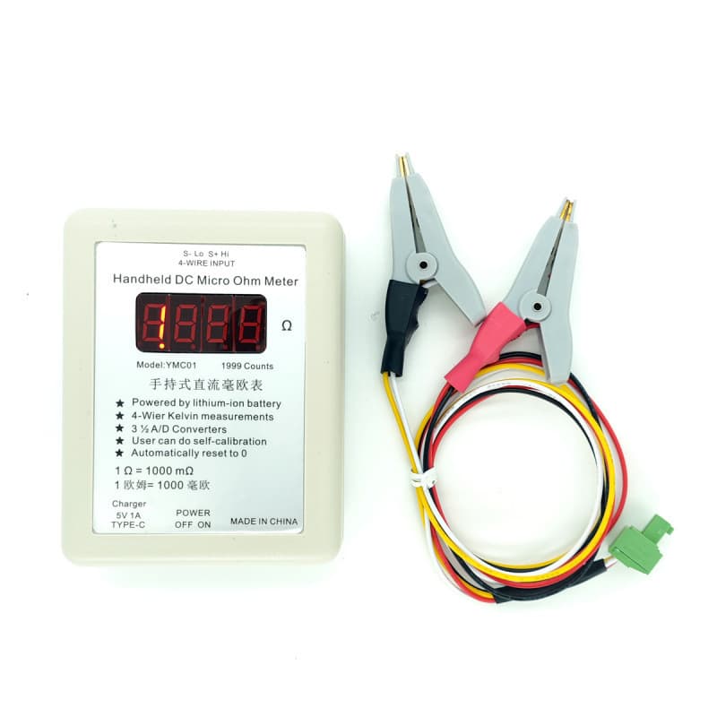 Handheld DC Milliohm Meter YMC01, DC Low Resistance Tester, Rechargeable Four-Wire Kelvin Measurement