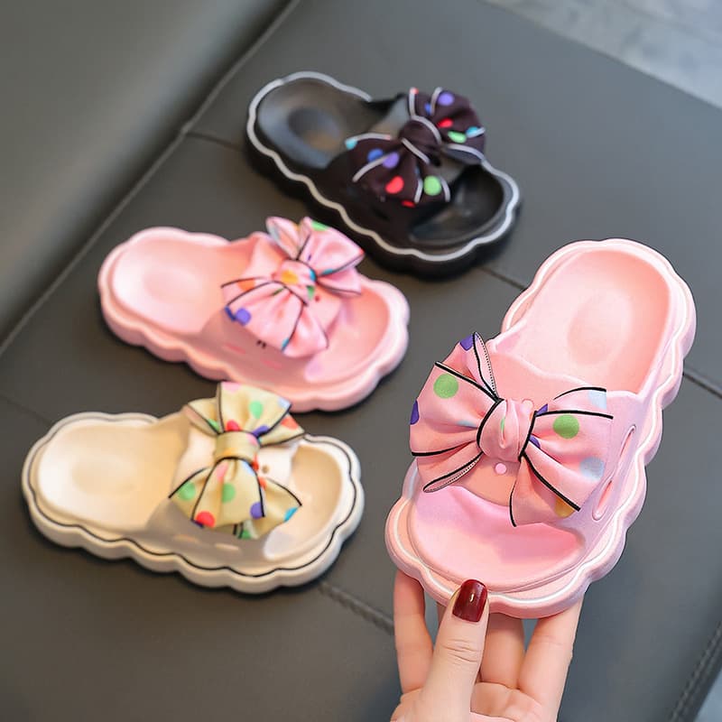New autumn style girls' fashionable bow-knot wear-resistant and non-slip slippers for home and outdoor wear, thick-soled beach sandals