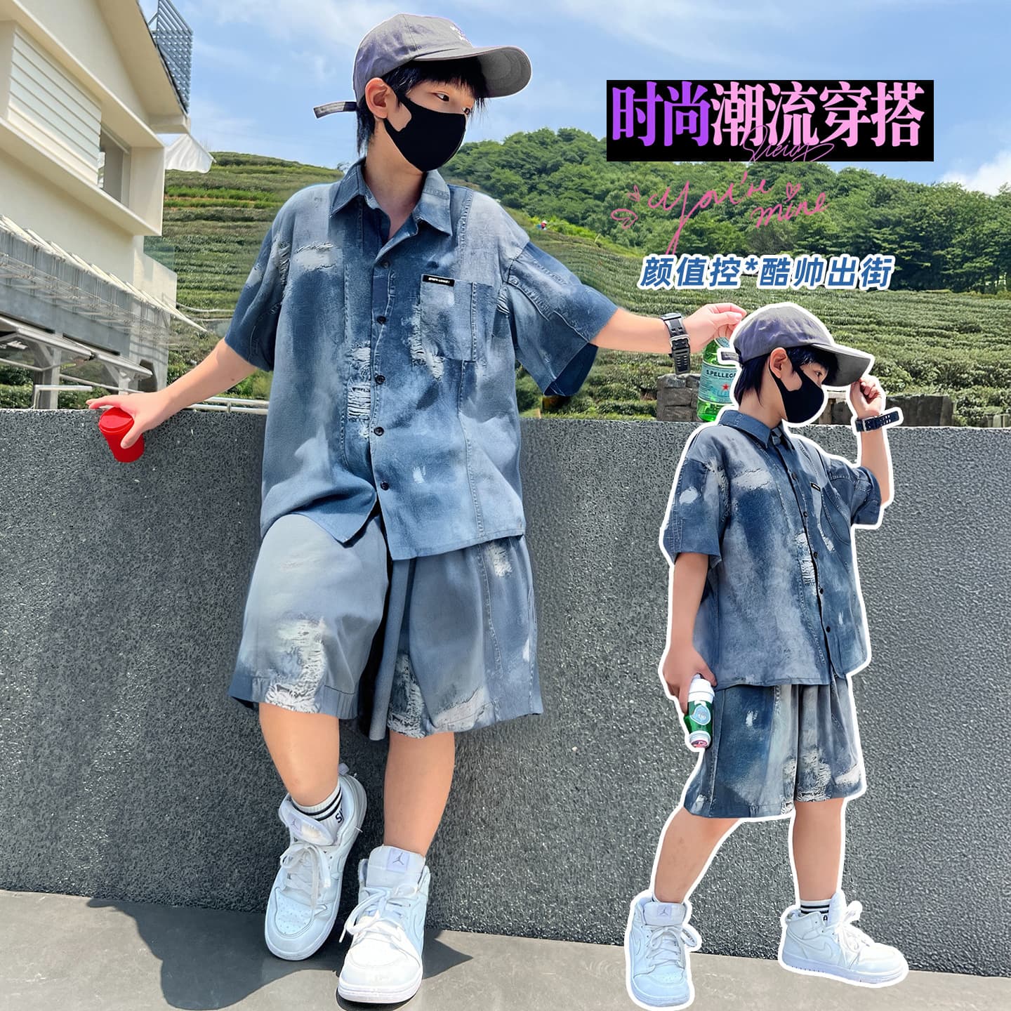 Boys' Summer Short Sleeve Shirt Set 2026 New Trendy Lightweight Clothing for Older Boys, Cool and Stylish