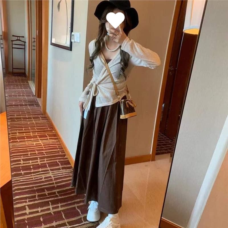 2025 Autumn New Popular Same Style Petite French Summer New Irregular Tie-Dye Long Sleeve Two-Piece Set