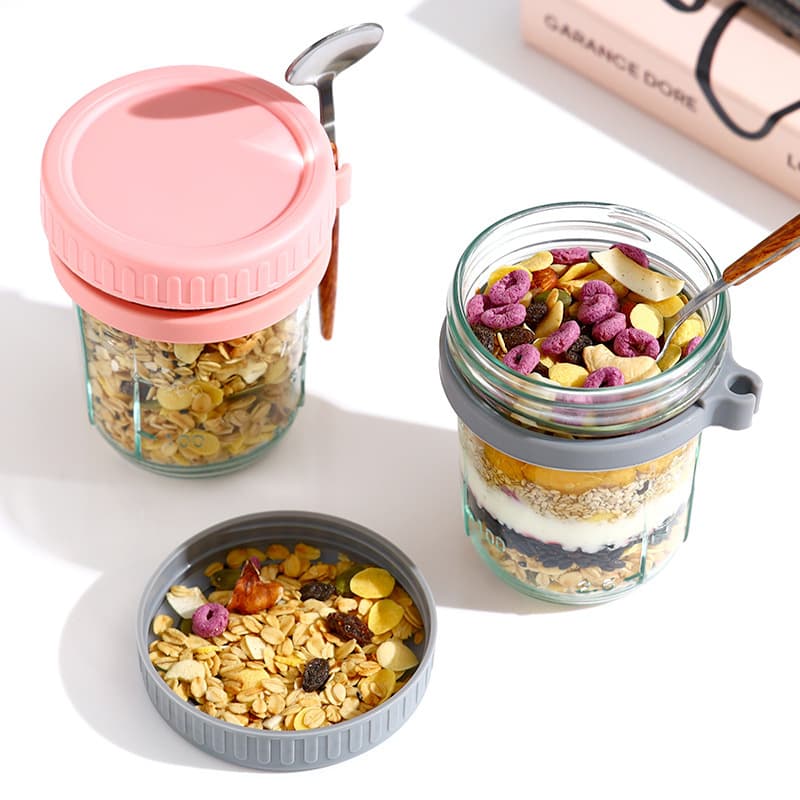 Cross-border Overnight Oats Cup Portable Breakfast Container High-Quality Mixing Jar Thickened Glass Cup for Milk and Salad with Seal