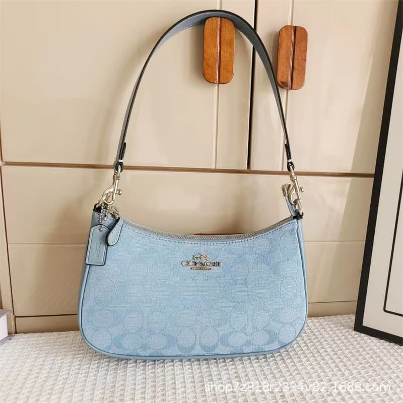 2025 Koukai Teri 24 Armpit Bag Mahjong Bag Camouflage Denim Blue Crescent Bag Handheld Shoulder Crossbody Chain