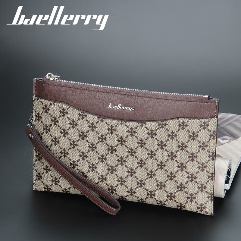 New baellerry Men's Handbag European and American Casual Large Capacity Envelope Bag Zipper Printed Phone Bag Wholesale