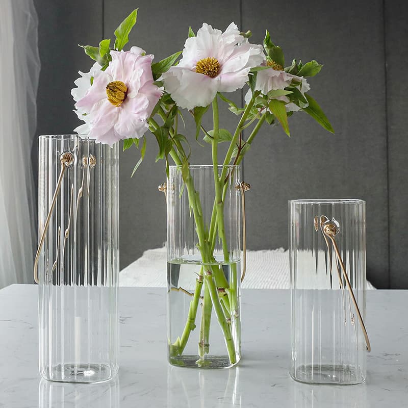 Guangzhou Shiyuan Crafts Transparent Glass Vase High-End Luxury Nordic Creative Striped Flower Arrangement Home Decoration Wholesale
