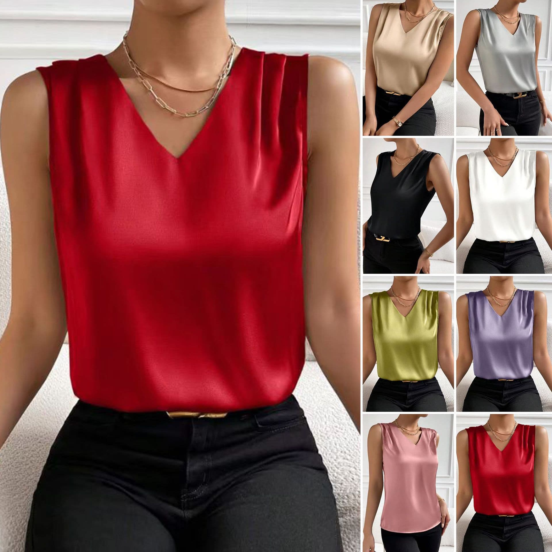 2026 Amazon EU/US Cross-Border Women's Satin Suit Vest Sleeveless Blouse for Commute