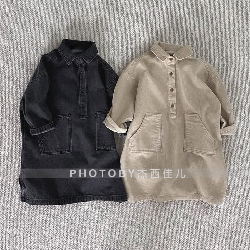 Korean Style Autumn and Winter Dress Girl's Fashion Baby Girl's Casual Lapel Long Sleeve Denim Corduroy Dress