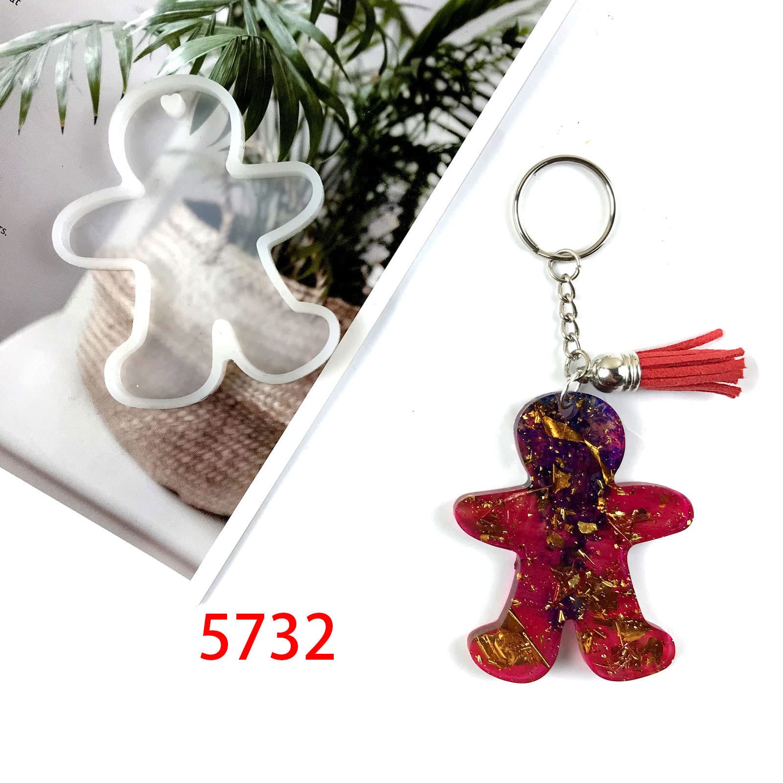 Gingerbread Man Keychain Epoxy Resin Mold DIY Christmas Tree Ornament Gingerbread Man Backpack Decoration Mirror Silicone Mold