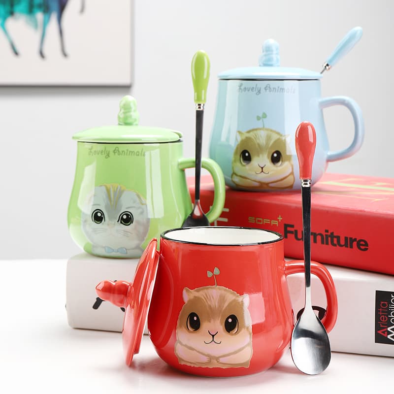 Creative Ceramic Mug Cute Breakfast Cup Personalized Mug Coffee Cup Couple Mug with Lid and Spoon Custom