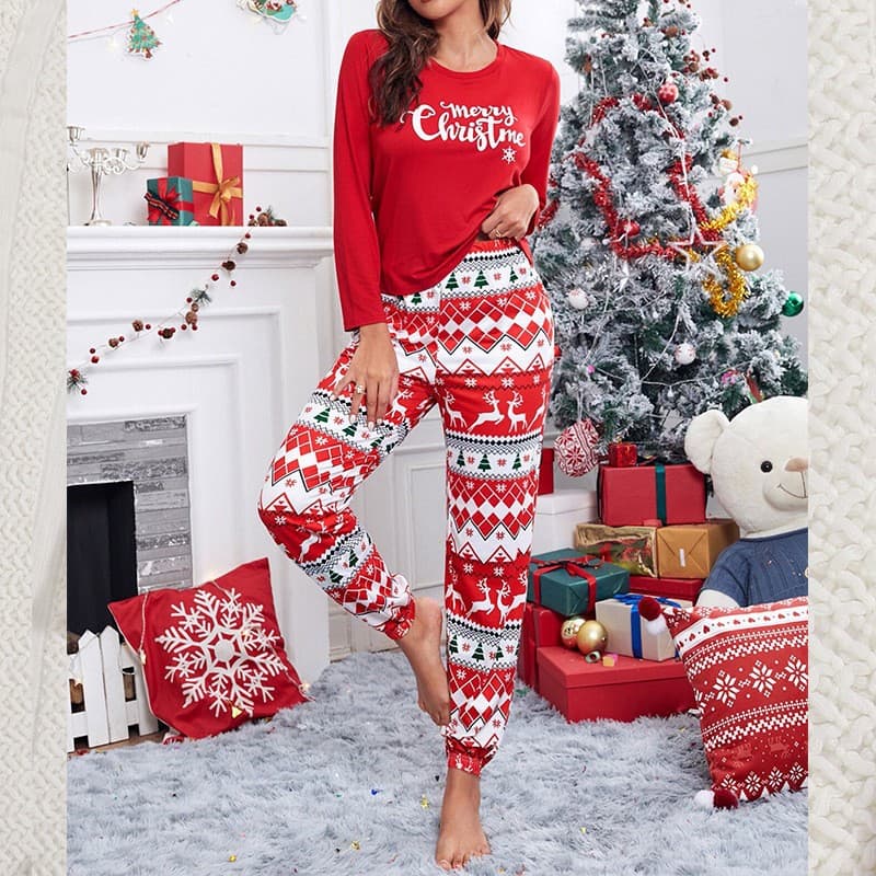 Amazon 2026 New Autumn/Winter Women's Home Pajamas, European and American Christmas Print Long-Sleeve Sets, Wholesale Sleepwear