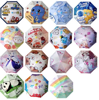 Large vinyl children's umbrella boy girl primary school student digital printing splicing pattern cute automatic safety child