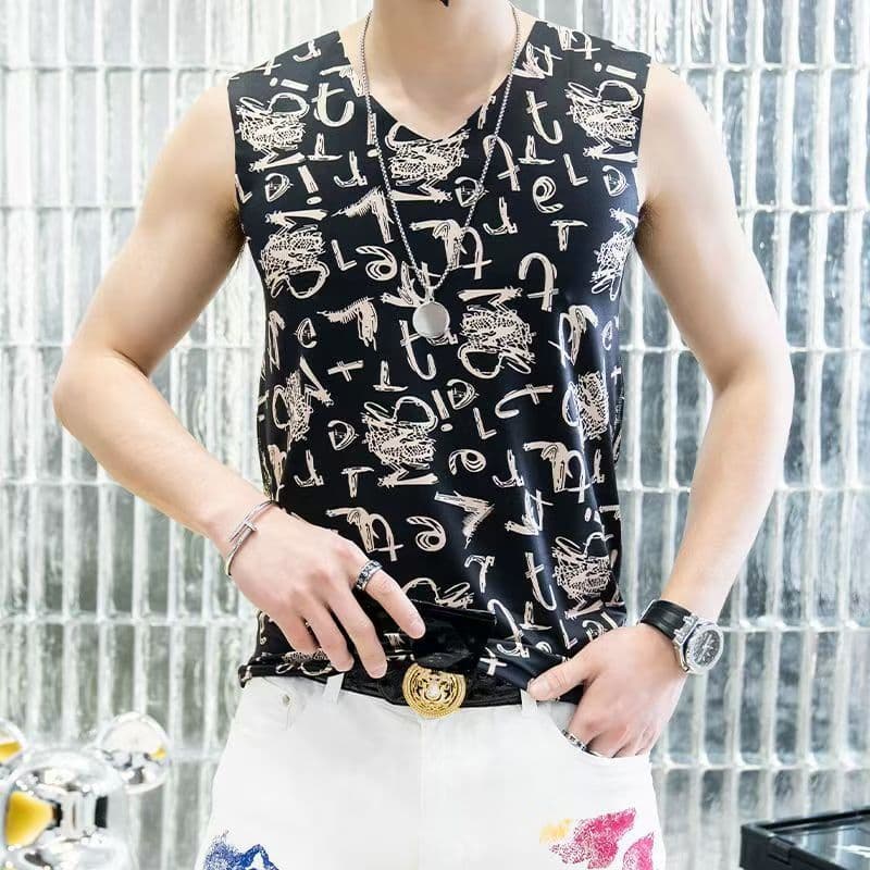 New Summer Ice Silk Vest for Men, Youth Student Breathable Trendy Slim Fit Sleeveless Undershirt