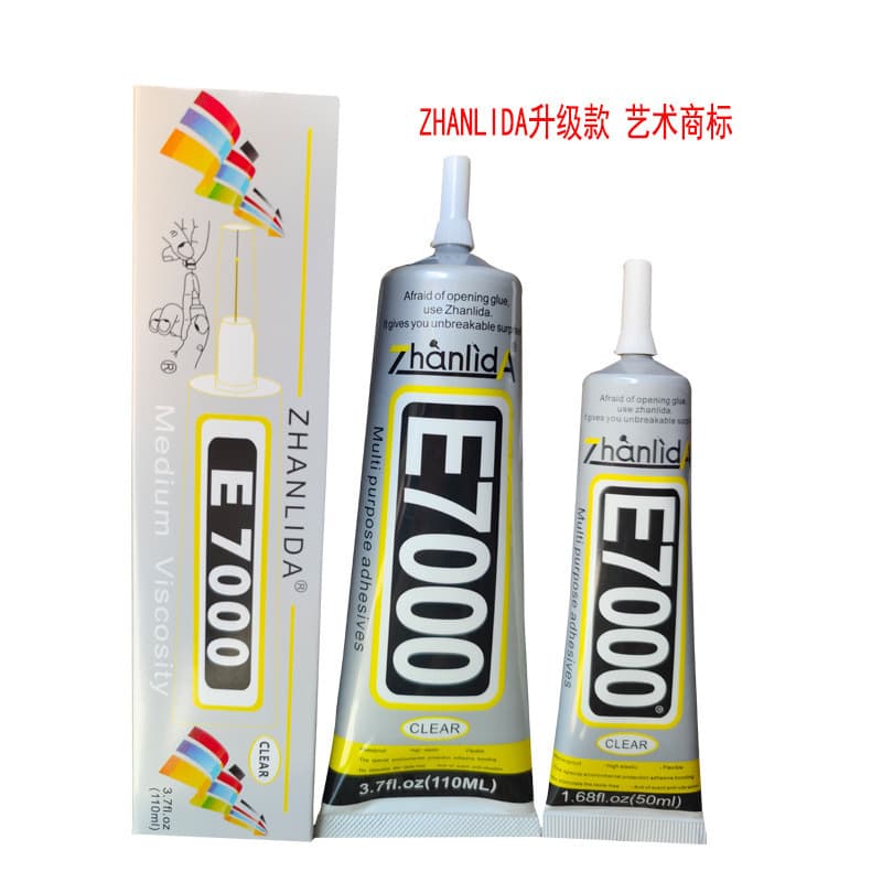 E-7000 glue with needle tip, 110ml, for DIY rhinestone application on phone cases, screens, and other decorative items. Eco-friendly glue.