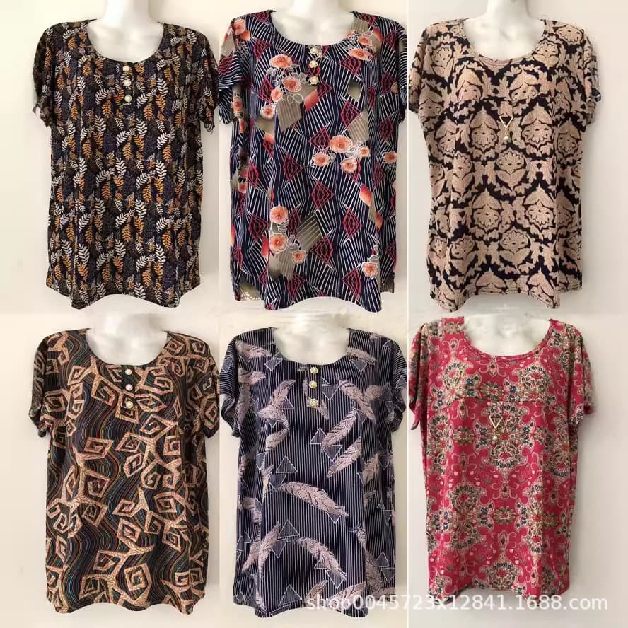 Ice Silk Short-Sleeve T-Shirt for Elderly Women, Loose Fit Preferred by Aunties