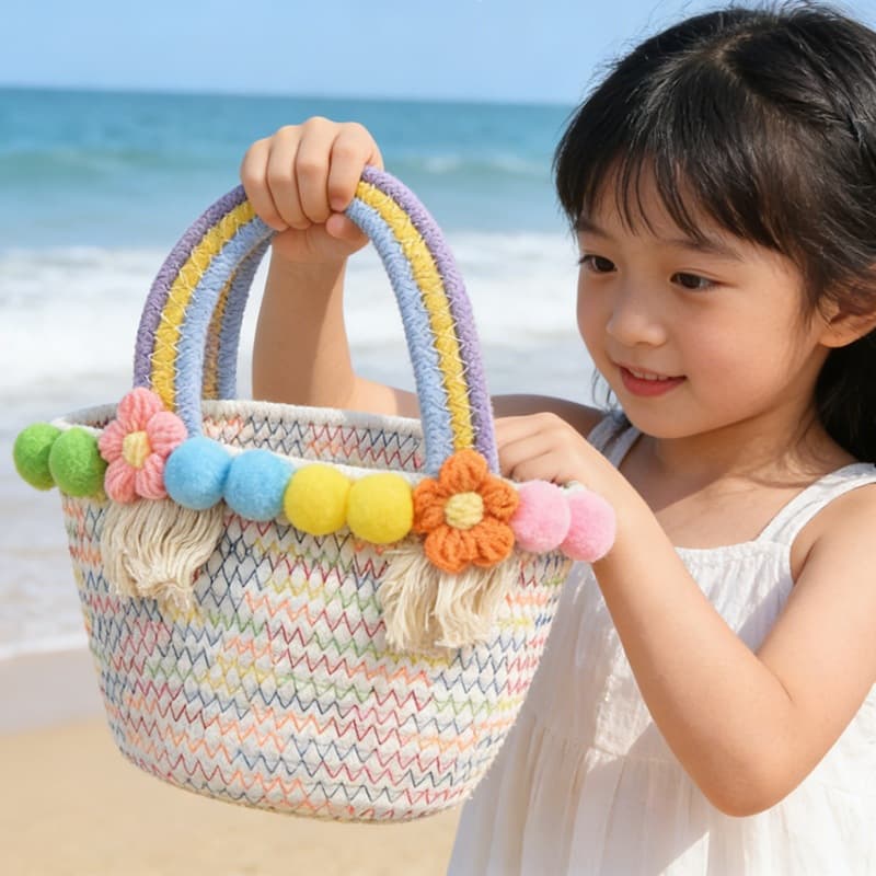 Woven Straw Bag Korean Style Handbag Women's Cotton Rope Handbag Beach Bag Dopamine Color