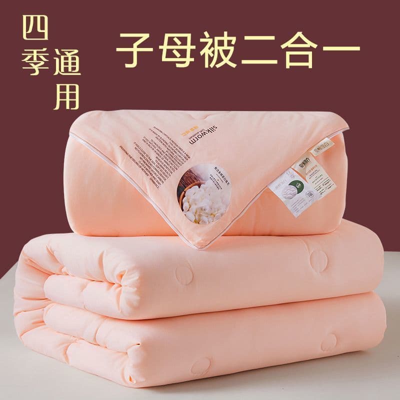 Tongxiang Silk Quilt Mulberry Silk Dual-Comforter 2-in-1 Zipper Style All-Season Cotton Filler Thick Winter Quilt Summer Cool Quilt Factory