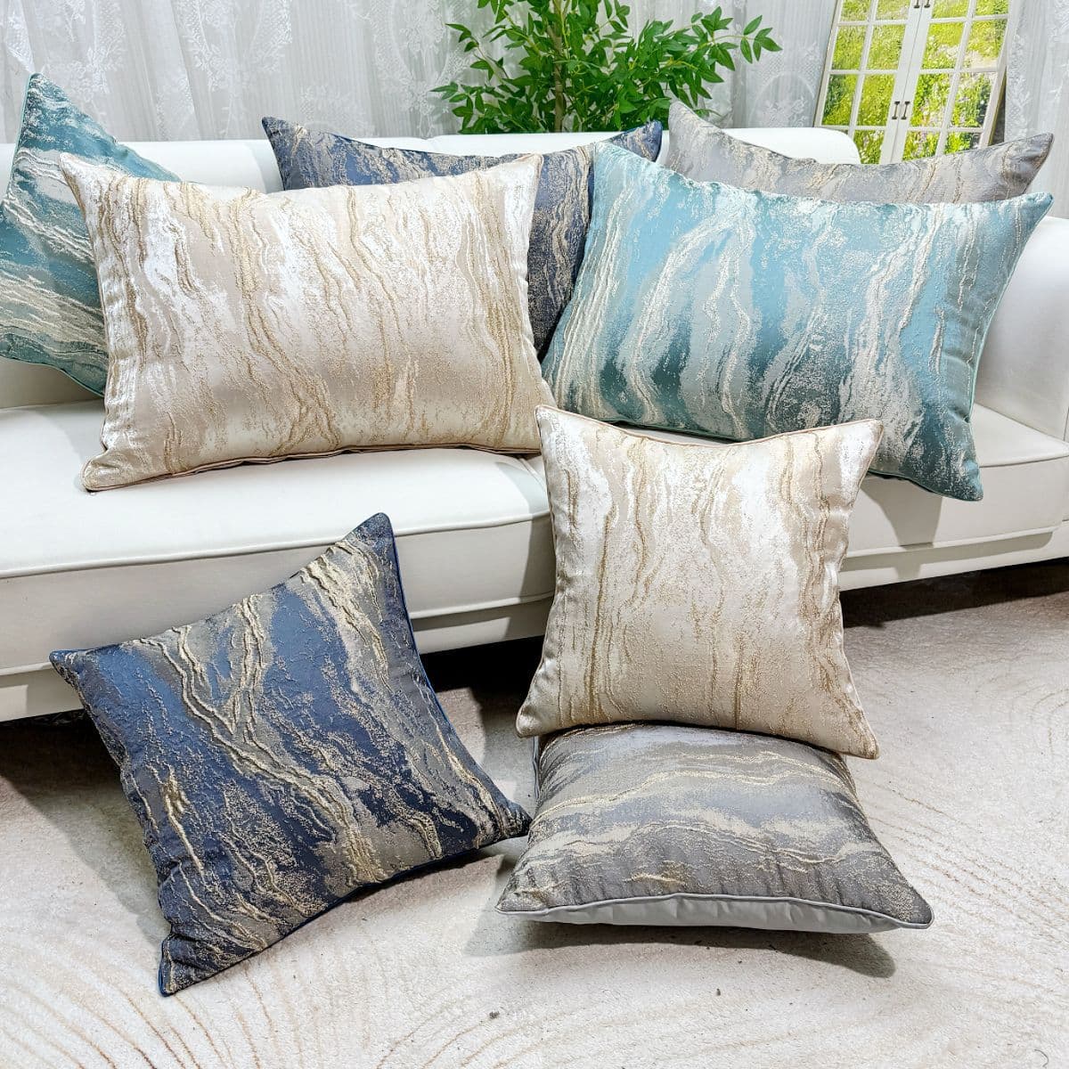 Cross-border trade cushion with satin embossed jacquard throw pillow, luxury decorative cushion for living room sofa lumbar support, large backrest cushion