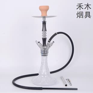 Arabic Hookah 4-Hose Carbon Fiber Wrapped Hookah with Silicone Hoses Spring Handle