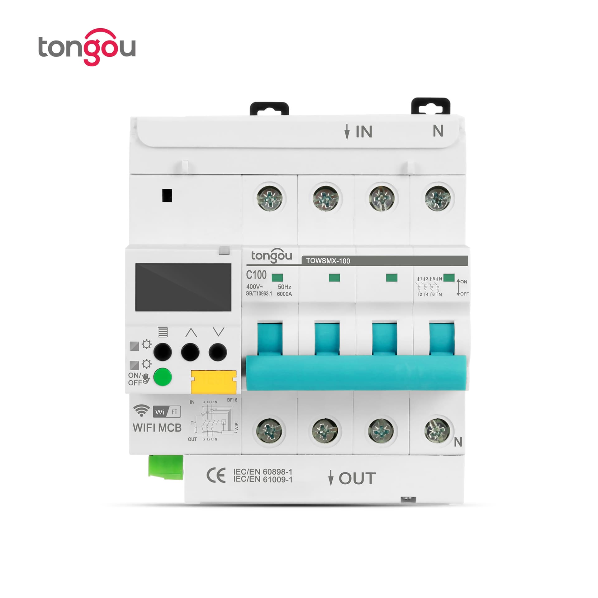 Tuya WiFi Smart Switch with Screen Display 4P Overload Leakage Over/Under Voltage Protection Wireless Remote Control for Cross-Border