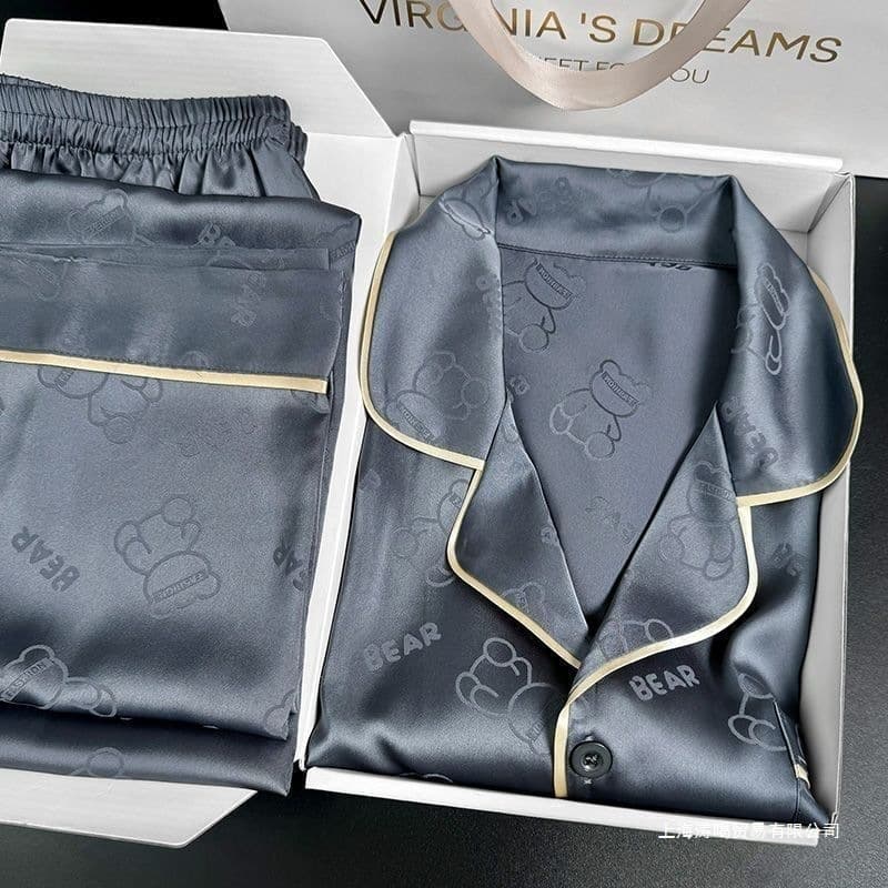 Men's Silk Pajama Set, Summer Spring Thin Ice Silk Long Sleeve Long Pants, New Plus Size Home Wear, Wearable Outdoors