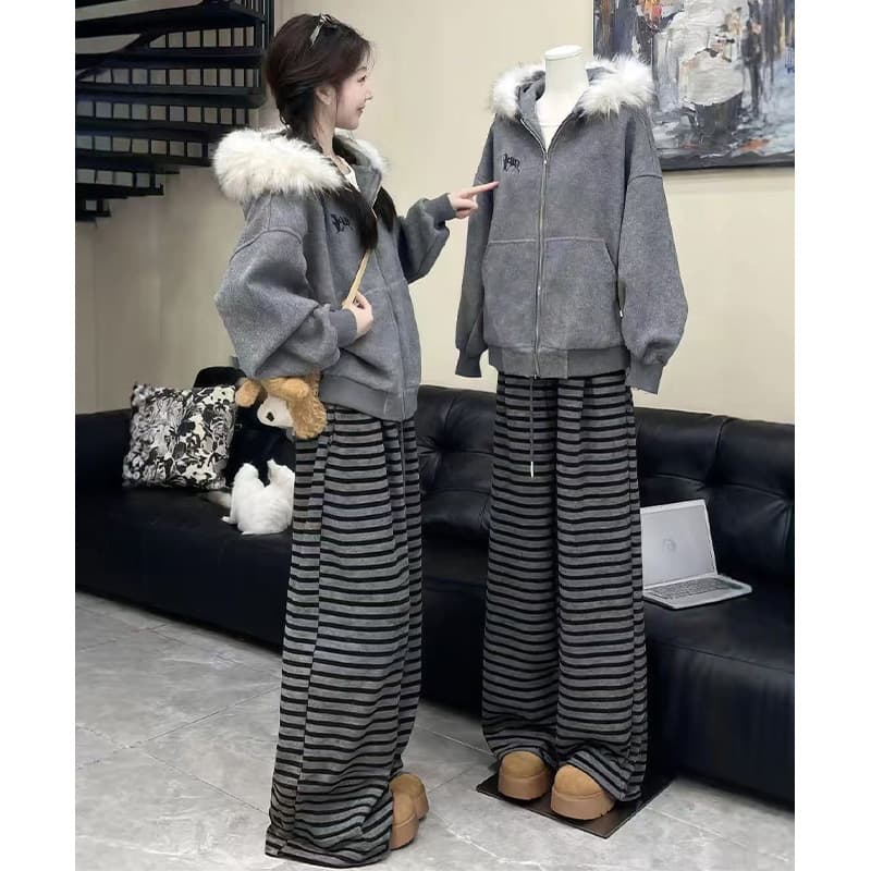 Black Striped Wide-Leg Pants for Women, Spring/Autumn Loose Relaxed Floor-Length Straight Pants, High-Waist Casual Sweatpants Long Pants