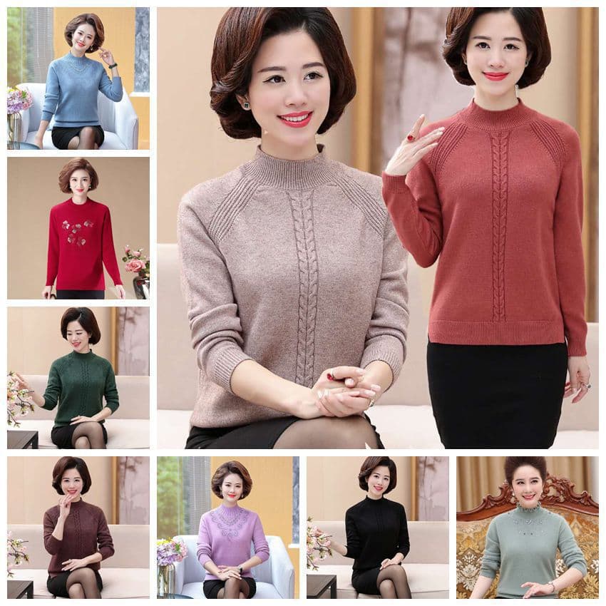 2025 Autumn Winter Middle-Aged and Elderly Women's Sweater Mother's Knitwear Fashion Mother-in-Law Cotton Sweater, Street Stall Supply Wholesale