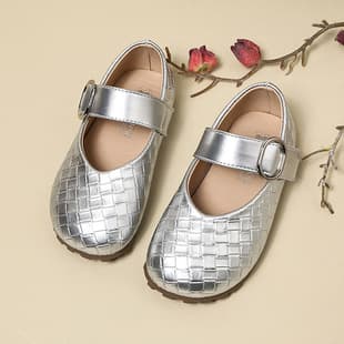 2026 Spring New Woven Texture Girls Shoes, Fashionable Velcro Soft Sole Princess Shoes, Children's Leather Shoes