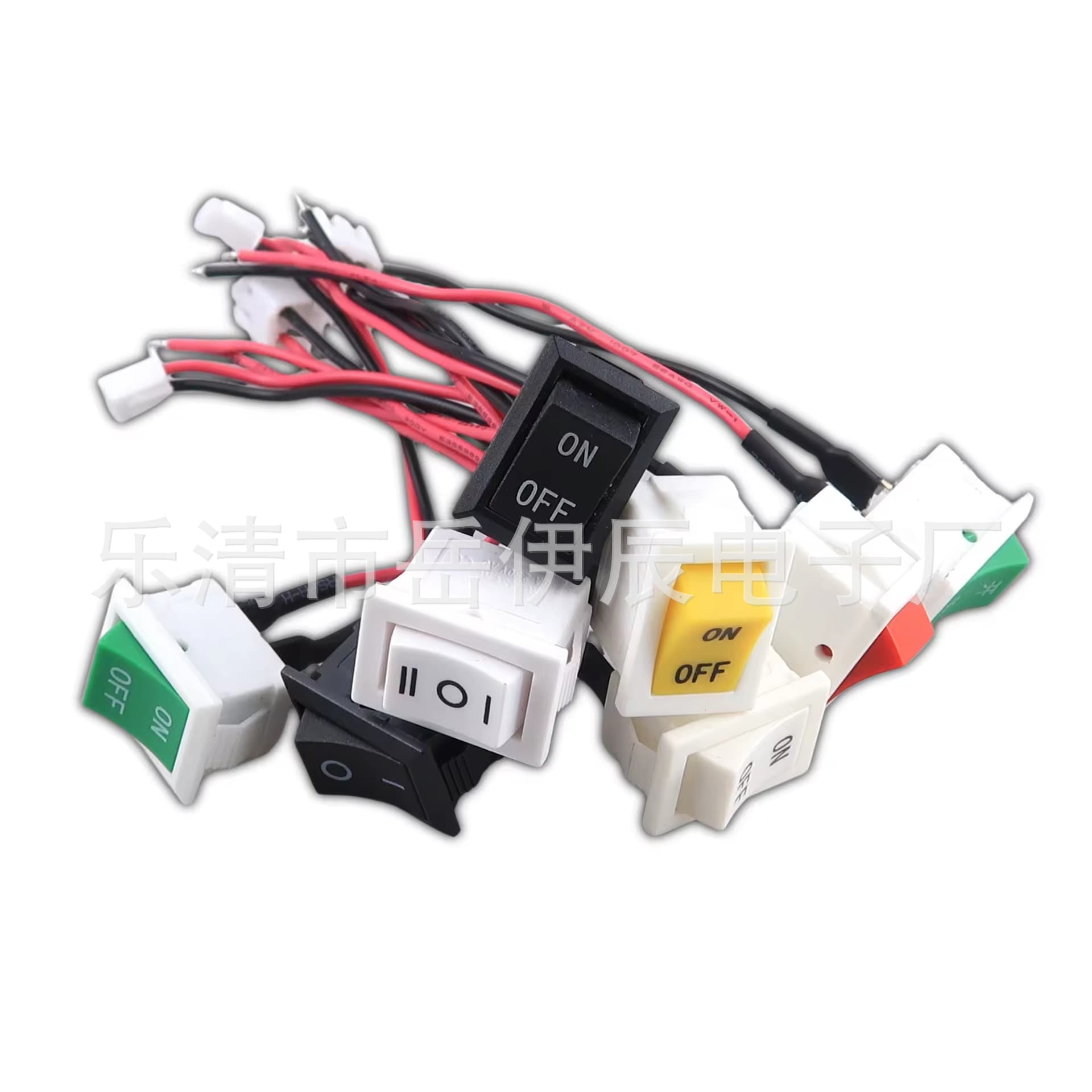 KCD1-101 rocker switch with wire, 2-pin, 2-position, 2-pin, 3-pin, 10cm copper wire