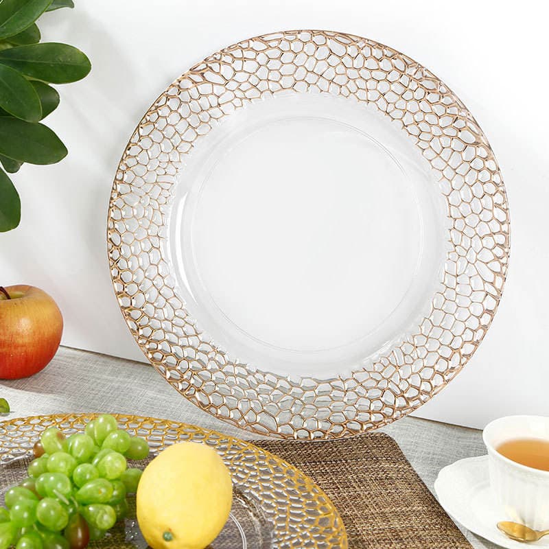 Wholesale Charger Plates Plastic Clear Hammered Round Decorative Plates for Hotel Wedding Banquet Party Placemats