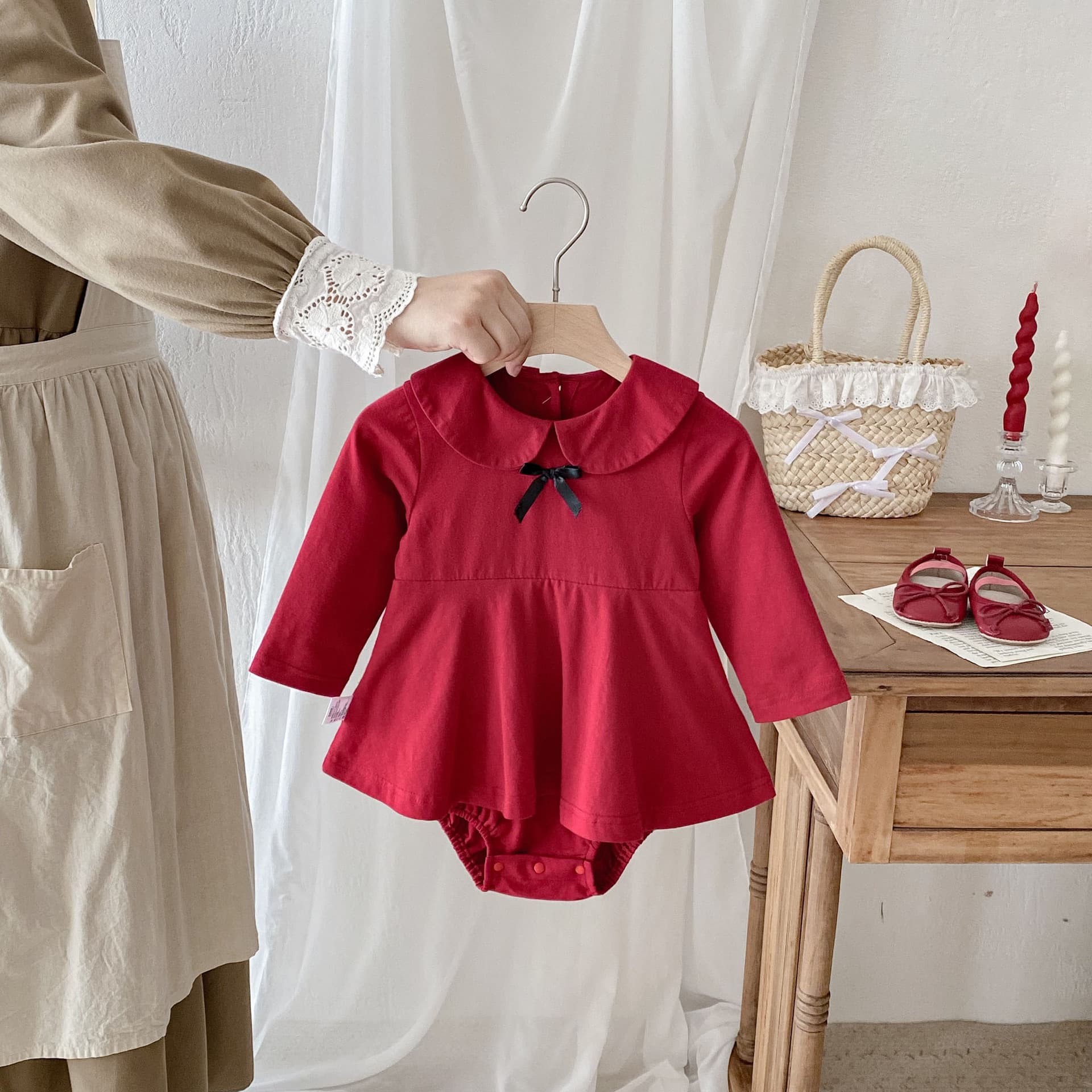 Baby Clothes Spring Autumn Baby Girl Red Bodysuit One-Month 100-Day Princess Dress Newborn Bodysuit Class A