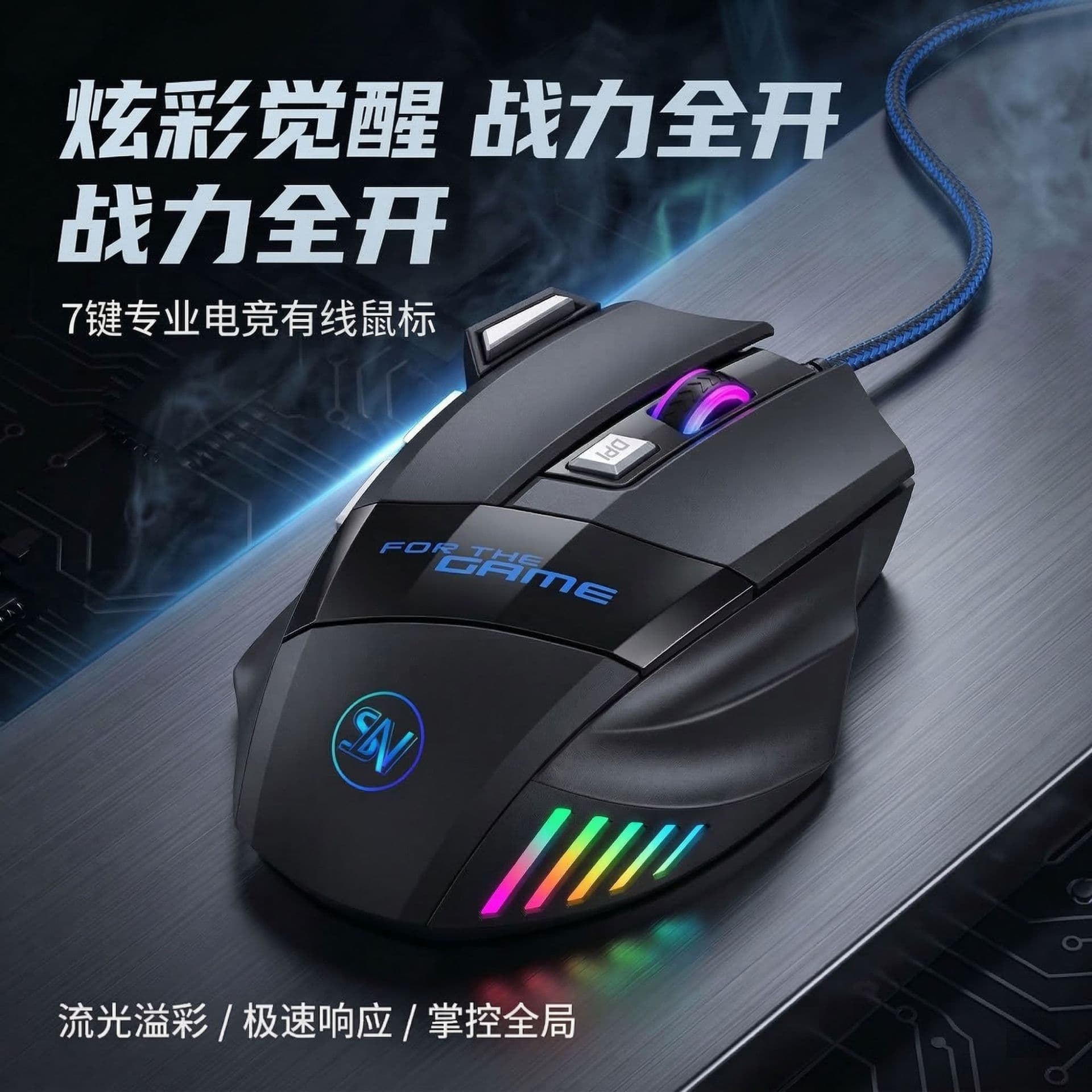 Senlangni Wired Gaming Mouse 7-Button RGB Breathing Light eSports Gaming Mouse