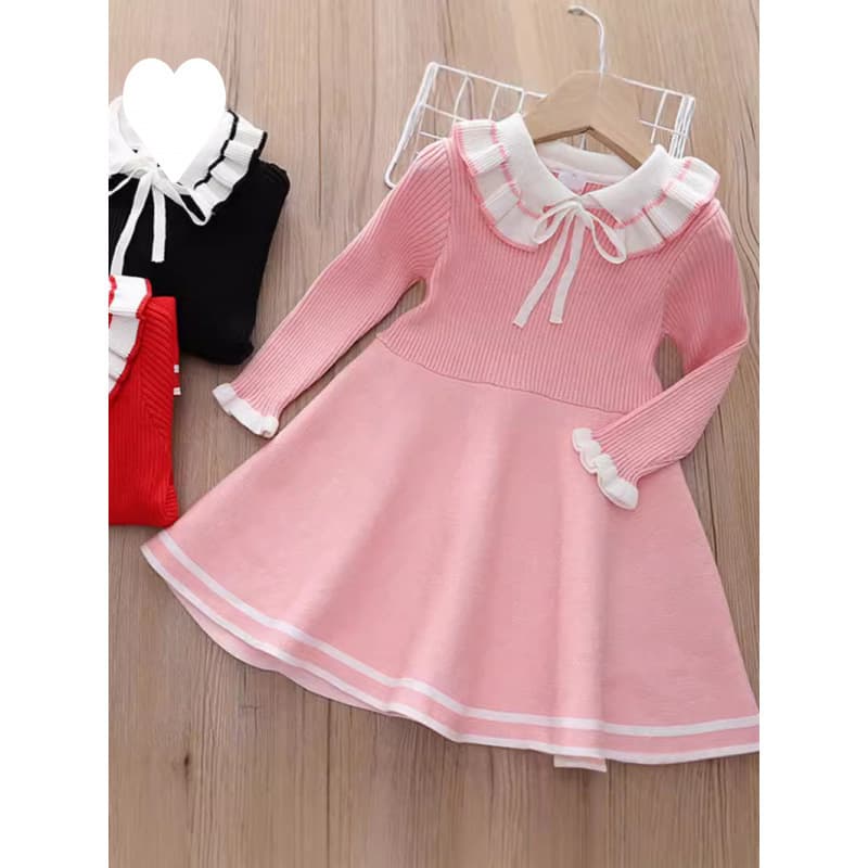 Children's Autumn/Winter Long-Sleeve Knit Dress, Princess Style, Warm Sweater Dress for Girls, Trendy Brand