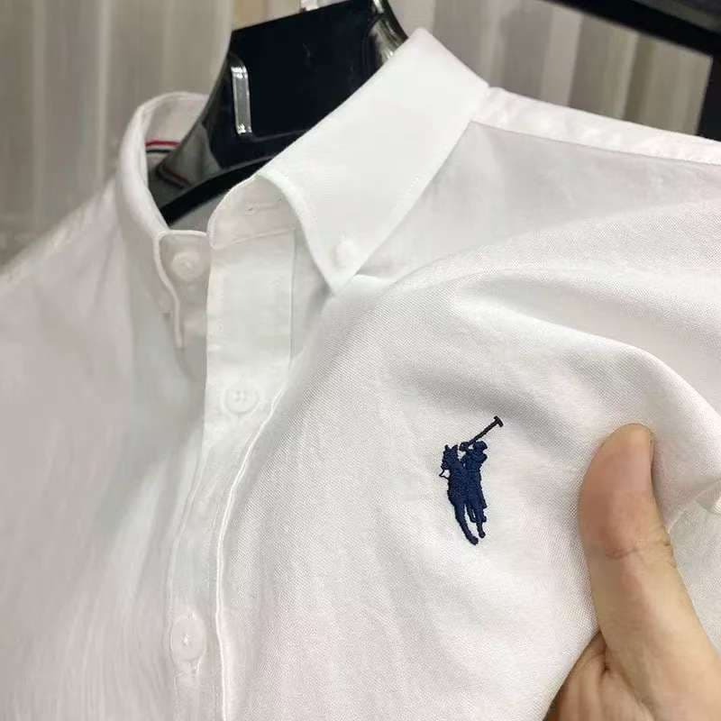 100% Cotton Men's Long Sleeve Shirt Embroidered Spring Autumn Oxford Solid Color Casual Shirt