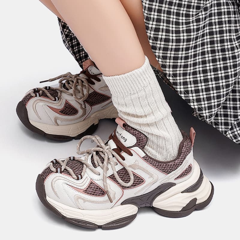 Dad Sneakers Women 2025 Autumn New Chunky Sole Breathable Athletic Shoes Niche Design Embroidered Shoes Trendy Casual Shoes