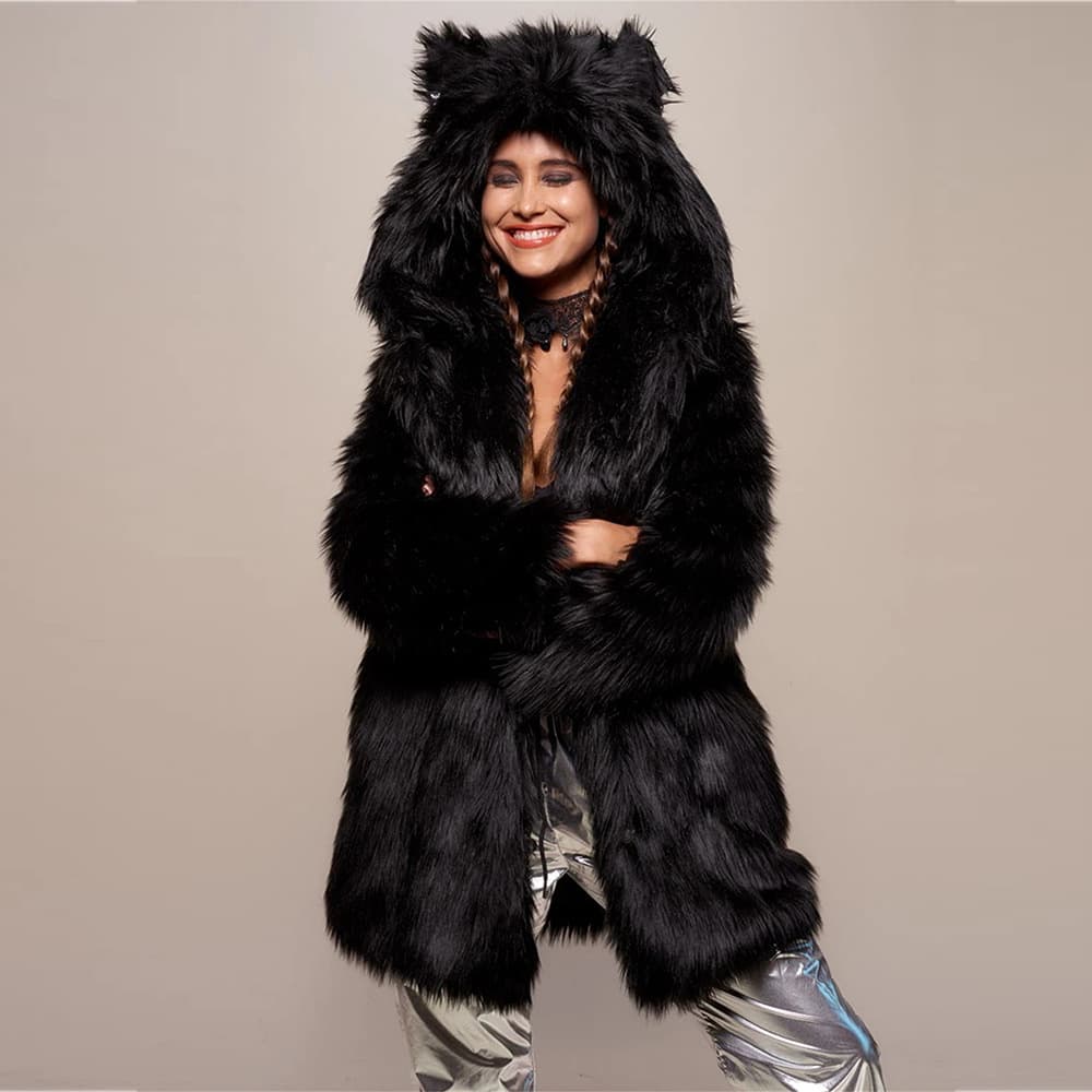 2024 Winter New Women's Faux Fur Coat Long Sleeve Hooded Thick Warm Slim Fit Fur Jacket Leopard Print Coat
