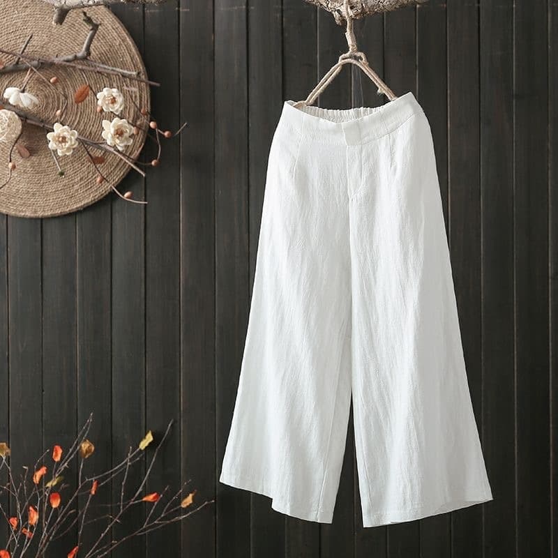 Summer cotton and linen Korean wide-leg pants nine-point loose harem pants large size high-waisted linen straight-leg women's casual pants