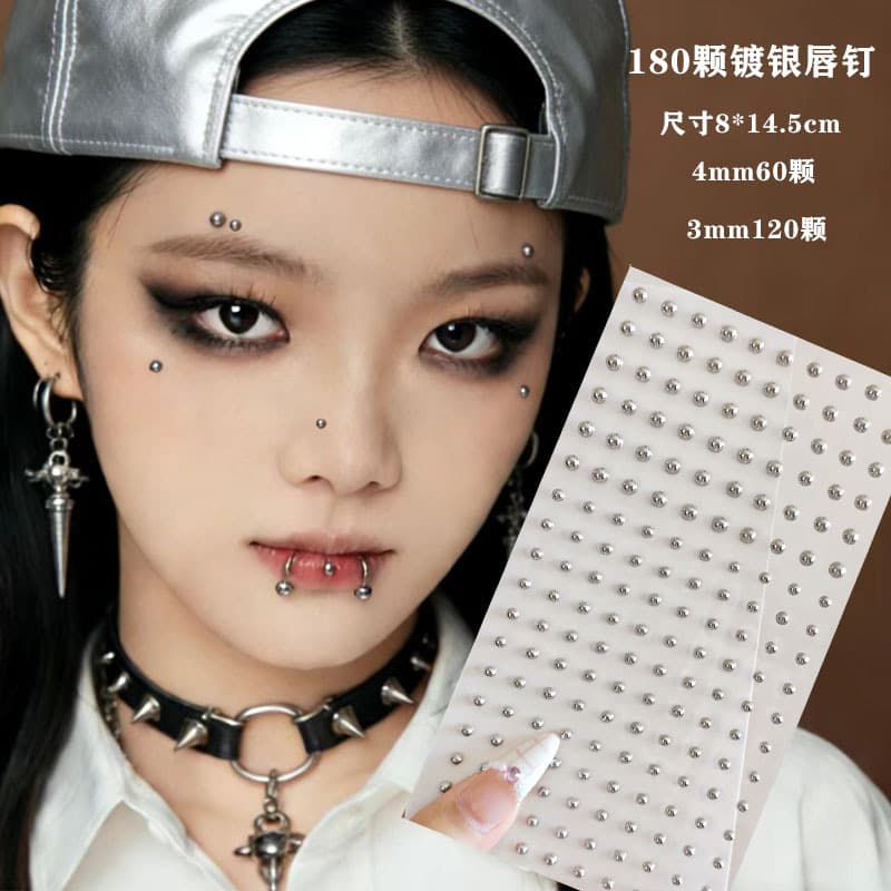 False eyebrow nail stickers, no holes, no need to punch nose nails, lip nail stickers, ear studs, makeup face stickers, self-adhesive facial accessories