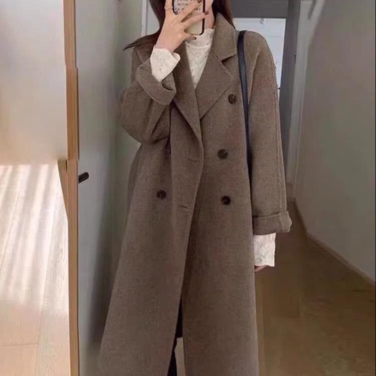 Wool Coat Women Mid-Length 2024 Autumn New Hepburn Style High-End Elegant Loose Youthful Woolen Jacket