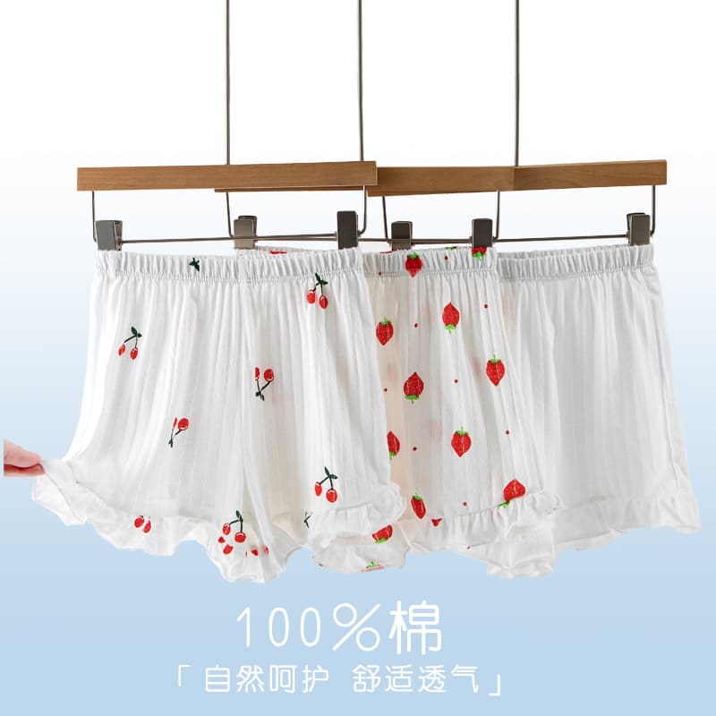 Children's Shorts 100% Cotton Thin Style Little Girl Three-Quarter Length Ruffle Edge Boxer Shorts Outdoor Baby Home Pants Summer