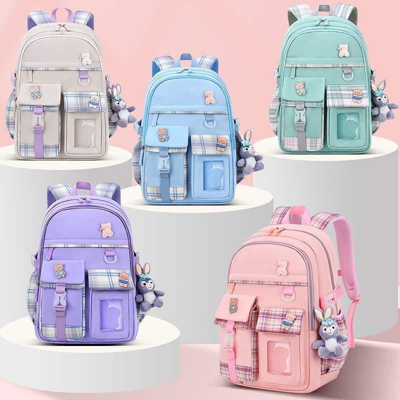 New Primary School Backpack for Girls Grades 1-6, Cartoon Cute Children's Lightweight Double-Shoulder Bag