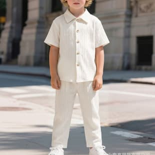 25 Cross-border Ins New Boys Handsome Gentleman Suit Summer School Style Children Thin Shirt Stylish Formal Wear