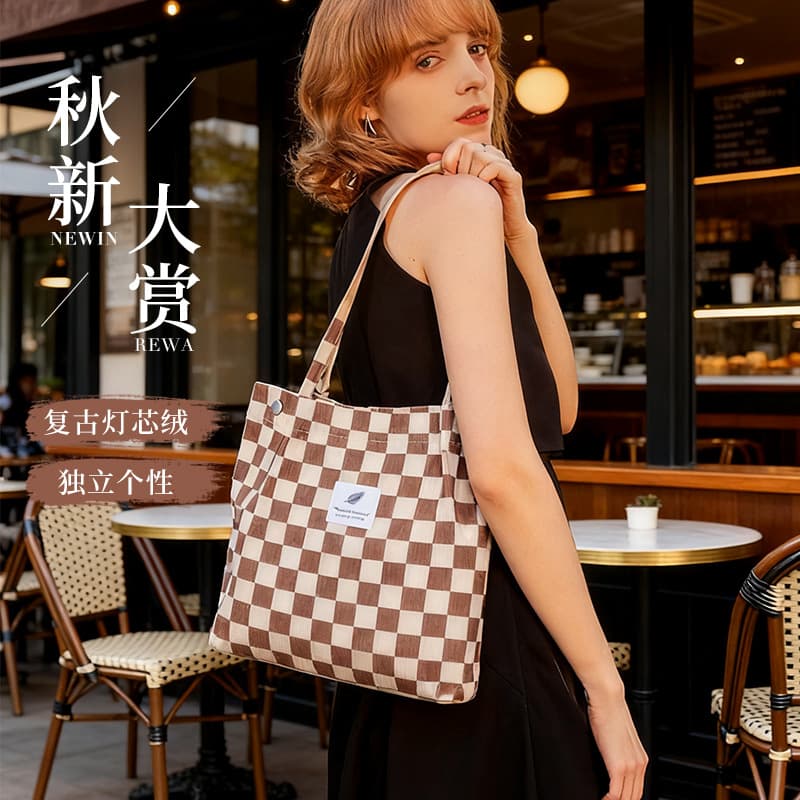 Ins-Style Minimalist Corduroy Canvas Bag with Dual Shoulder Straps, Canvas Tote Bag, Travel and Outing Storage Bag, Women's Bag, Crossbody Bag