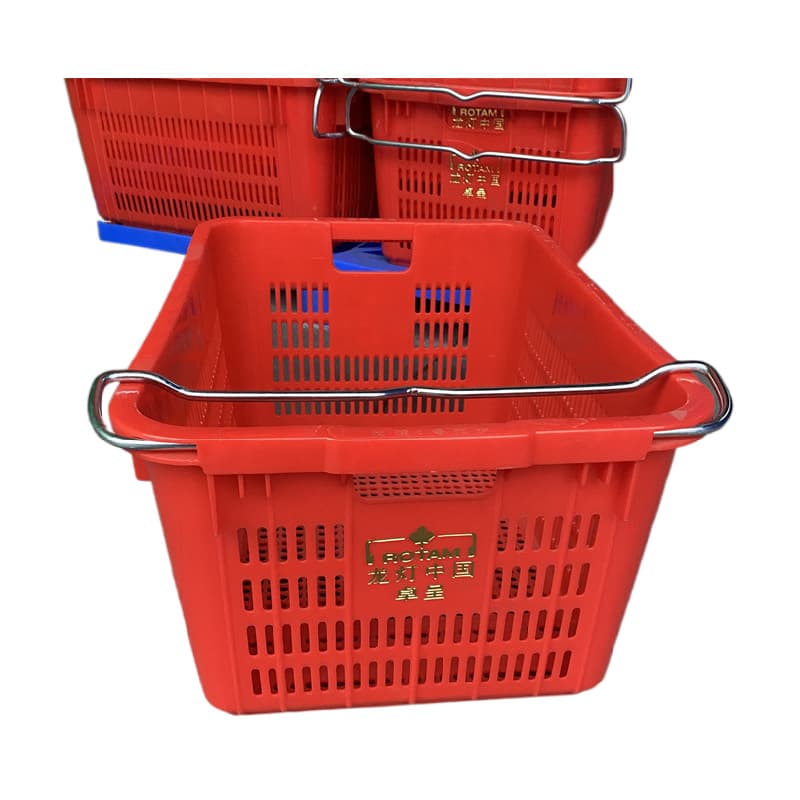 Supply of turnover baskets for catering and food industry in Zhejiang and Jiangsu, plastic vegetable baskets with iron ears, turnover baskets