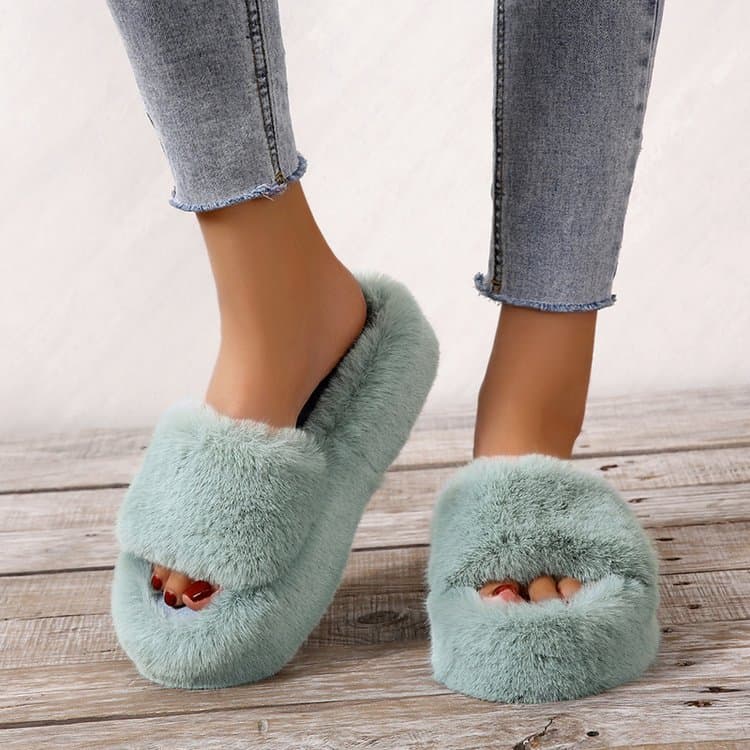 2025 Autumn/Winter Korean Style Ins Girls Anti-Slip Thick Sole Plus Size Cotton Slippers for Home and Outdoor Wear with Furry Lining