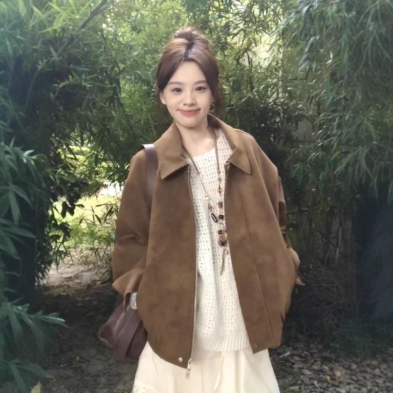 Vintage Suede Jacket for Women Spring Autumn 2025 New Premium Small Size Turn-down Collar Loose Casual Coat