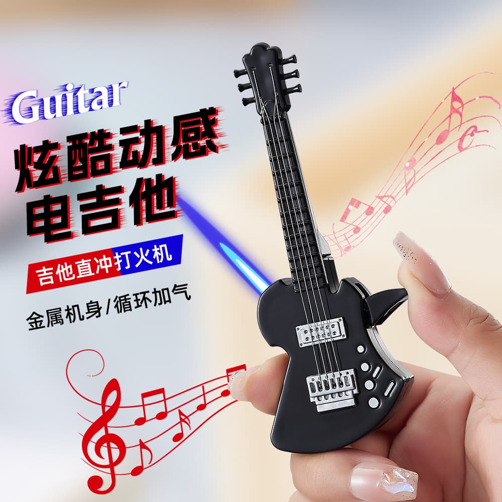 Novel and interesting guitar lighter with interesting shape, windproof and direct blue flame inflatable lighter, trendy gift for men