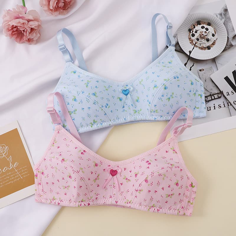 Wholesale Girls' Developmental Underwear, Sweet Floral Print, Wire-Free Thin Bra for Teenagers, Shopee Ready Stock