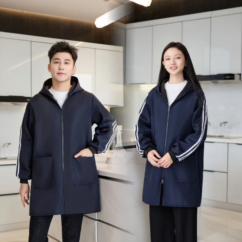Waterproof Fleece-Lined Smock Fleece-Lined Hooded Warm Long Coat Smock Workwear Apron Work Uniform Labor Protection Clothing Stain-Resistant
