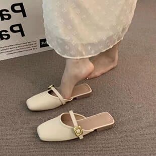 Flat Round-Toe Mary Jane Sandals 2025 New Sequin Low Heel Elegant Sandals for Dresses Semi-Slippers Women