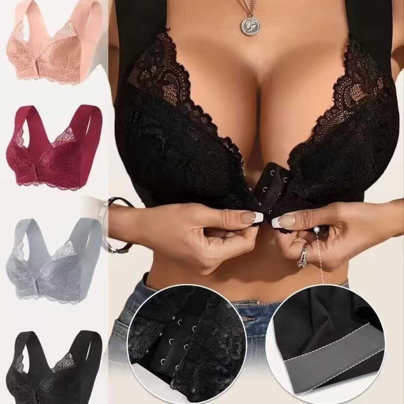 European Size Cross-Border Shein Hit TEMU Plus-Size Push-Up Front-Closure Fixed Cup Lace Camisole-Style Bra Underwear