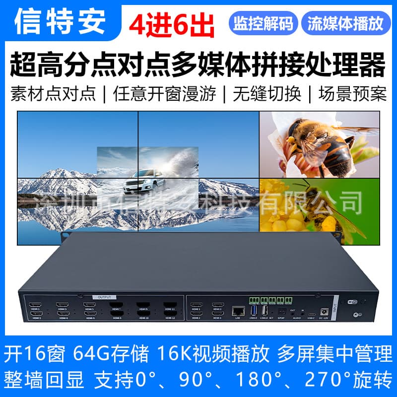 2x3 Multi-Screen Video Wall 4-in-6-out Seamless Matrix Large Screen Image 4K HD Point-to-Point Video Processor 1x6